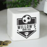 Personalised Football Badge Design Ceramic Square Money Box