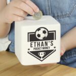Personalised Football Badge Design Ceramic Square Money Box - Image 2