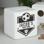 Personalised Football Badge Design Ceramic Square Money Box - Image 3
