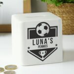 Personalised Football Badge Design Ceramic Square Money Box - Image 5