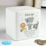 Personalised Tiny Tatty Teddy Jungle Animals Design Ceramic Square Money Box
