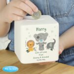 Personalised Tiny Tatty Teddy Jungle Animals Design Ceramic Square Money Box - Image 2