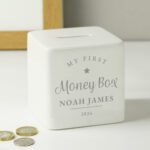 Personalised 'My First Money Box' Ceramic Square Money Box - Image 5