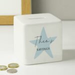 Personalised Blue Star Motif Ceramic Square Money Box - Image 4