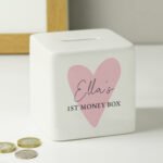 Personalised Pink Heart Motif Ceramic Square Money Box - Image 4