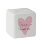 Personalised Pink Heart Motif Ceramic Square Money Box - Image 6