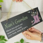 Personalised Floral Wellies Design Hanging Slate Garden Sign - Image 2