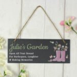 Personalised Floral Wellies Design Hanging Slate Garden Sign - Image 3