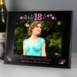 Personalised 18th Birthday 7x5 Landscape Black Glass Photo Frame