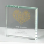 Personalised Any Message Gold Damask Heart Design Crystal Glass Token