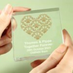 Personalised Gold Damask Heart Design Crystal Glass Token - Image 2