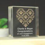 Personalised Gold Damask Heart Design Crystal Glass Token - Image 3
