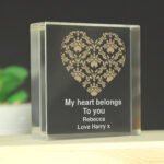 Personalised Gold Damask Heart Design Crystal Glass Token - Image 4