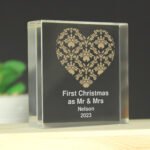Personalised Gold Damask Heart Design Crystal Glass Token - Image 5