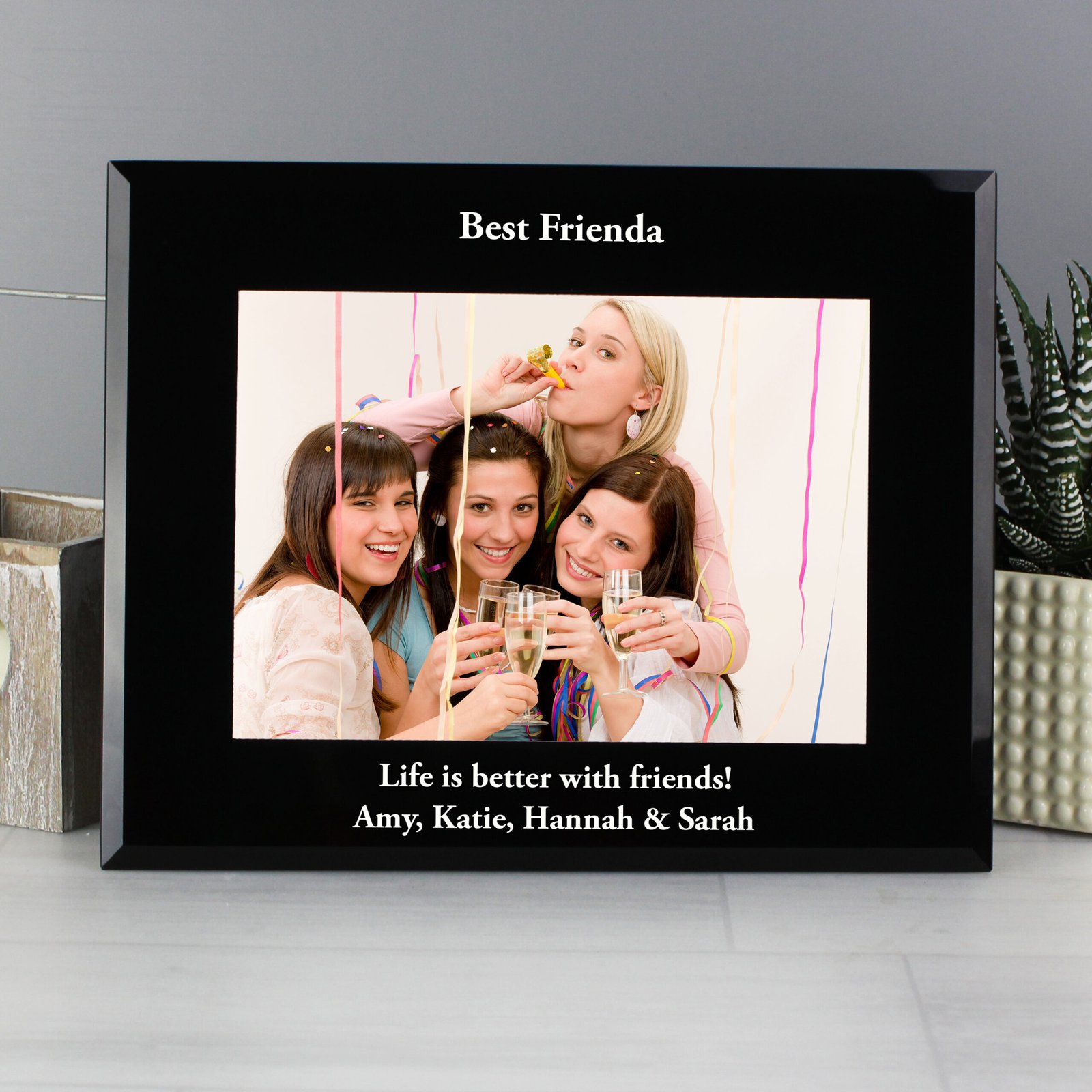 P1007B14 Personalised Any Message 7x5 Landscape Black Glass Photo Frame Personalised Any Message 7x5 Landscape Black Glass Photo Frame - Image 1