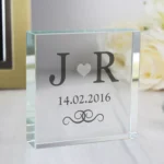 Personalised Monogram Initials Silver Heart Motif Crystal Glass Token