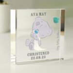 Personalised Tiny Tatty Teddy Holding Blanket Crystal Glass Token
