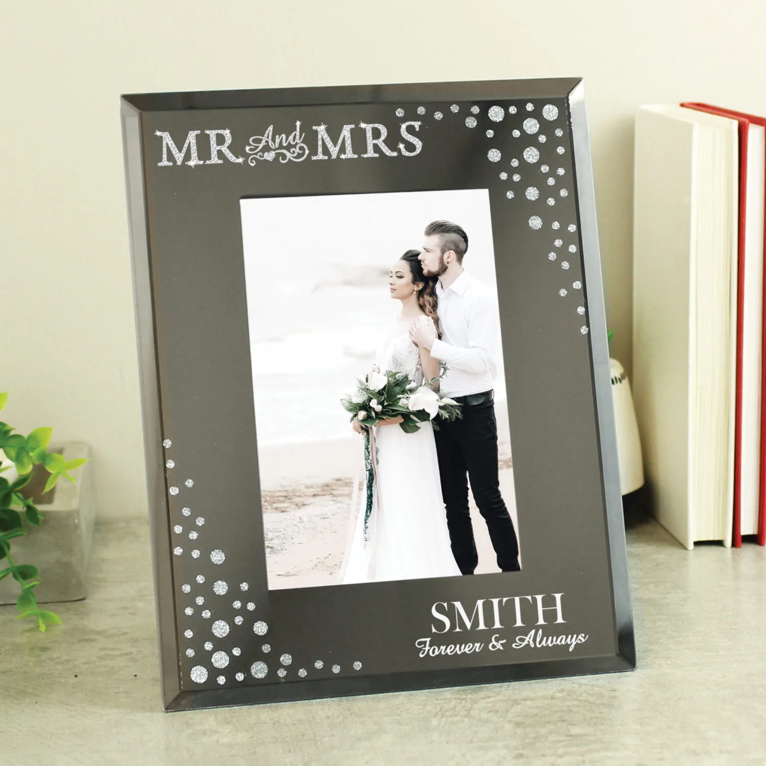 P1007B49 Personalised 'Mr And Mrs' Diamante 4x6 Portrait Mirrored Glass Photo Frame Personalised 'Mr And Mrs' Diamante 4x6 Portrait Mirrored Glass Photo Frame - Image 1