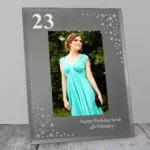 Personalised Big Numbers & Message Diamante 4x6 Portrait Mirrored Glass Photo Frame