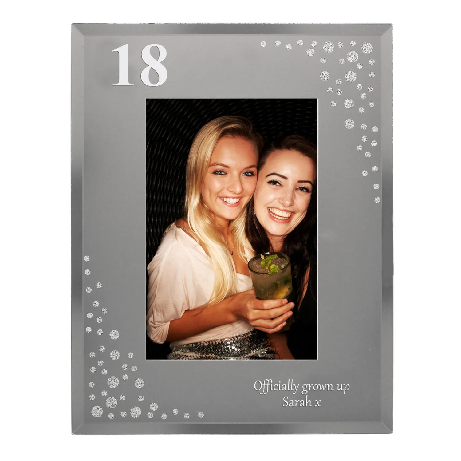 Personalised Big Numbers & Message Diamante 4x6 Portrait Mirrored Glass Photo Frame - Image 4