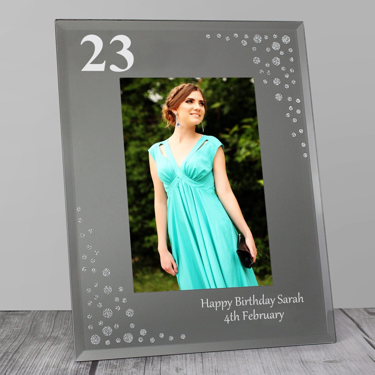 P1007B53 Personalised Big Numbers & Message Diamante 4x6 Portrait Mirrored Glass Photo Frame Personalised Big Numbers & Message Diamante 4x6 Portrait Mirrored Glass Photo Frame - Image 1