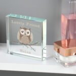 Personalised Woodland Owl Design Crystal Glass Token - Image 3