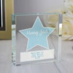 Personalised Blue Stitch & Dot Star Design Crystal Glass Token