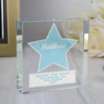 Personalised Blue Stitch & Dot Star Design Crystal Glass Token - Image 3