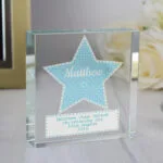 Personalised Blue Stitch & Dot Star Design Crystal Glass Token - Image 2