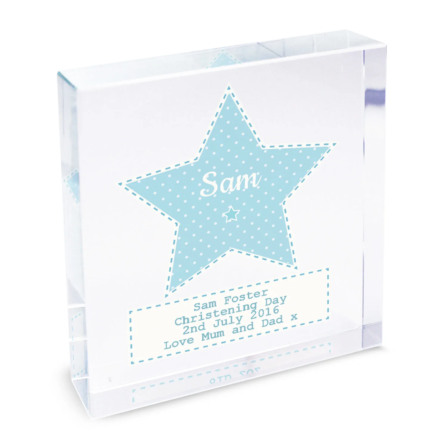 Personalised Blue Stitch & Dot Star Design Crystal Glass Token - Image 6