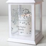Personalised Silver Reindeer Design 'Merry Christmas' Rustic White Plastic Light-up Lantern - Image 2