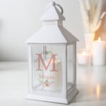 Personalised Floral Bouquet Design Rustic White Plastic Light-up Lantern