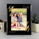 Personalised Golden Feather Design 5x7 Portrait Black Glass Photo Frame - Image 2