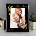 Personalised Golden Feather Design 5x7 Portrait Black Glass Photo Frame - Image 3