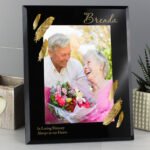 Personalised Golden Feather Design 5x7 Portrait Black Glass Photo Frame - Image 4