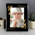 Personalised Golden Feather Design 5x7 Portrait Black Glass Photo Frame - Image 5