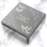 Personalised White Butterfly Design Diamante Glass Trinket Box