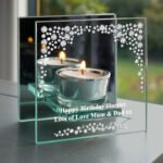 Personalised Diamante Effect Mirrored Glass Tea Light Candle Holder - Image 2