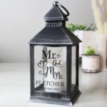 Personalised 'Mr and Mrs' Hearts Design Rustic Black Plastic Light-up Lantern
