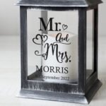 Personalised 'Mr and Mrs' Hearts Design Rustic Black Plastic Light-up Lantern - Image 3
