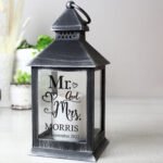 Personalised 'Mr and Mrs' Hearts Design Rustic Black Plastic Light-up Lantern - Image 4