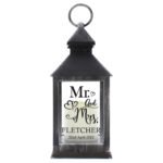 Personalised 'Mr and Mrs' Hearts Design Rustic Black Plastic Light-up Lantern - Image 5