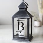 Personalised Initial & Name Rustic Black Plastic Light-up Lantern