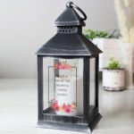 Personalised Any Message Floral Design Rustic Black Plastic Light-up Lantern