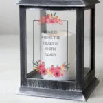 Personalised Any Message Floral Design Rustic Black Plastic Light-Up Lantern - Image 2