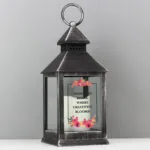 Personalised Any Message Floral Design Rustic Black Plastic Light-Up Lantern - Image 4