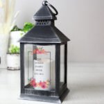 Personalised Any Message Floral Design Rustic Black Plastic Light-up Lantern - Image 5