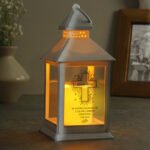 Personalised Floral Cross Motif Rustic White Plastic Light-up Lantern - Image 2