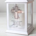 Personalised Floral Cross Motif Rustic White Plastic Light-up Lantern - Image 3
