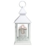 Personalised Floral Cross Motif Rustic White Plastic Light-up Lantern - Image 5